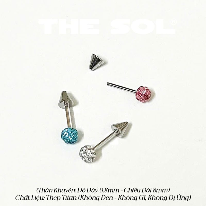  Khuyên Tai Titan Unisex Đầu Nhọn Bi Đá Tròn 