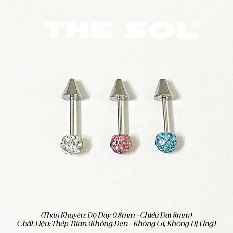  Khuyên Tai Titan Unisex Đầu Nhọn Bi Đá Tròn 