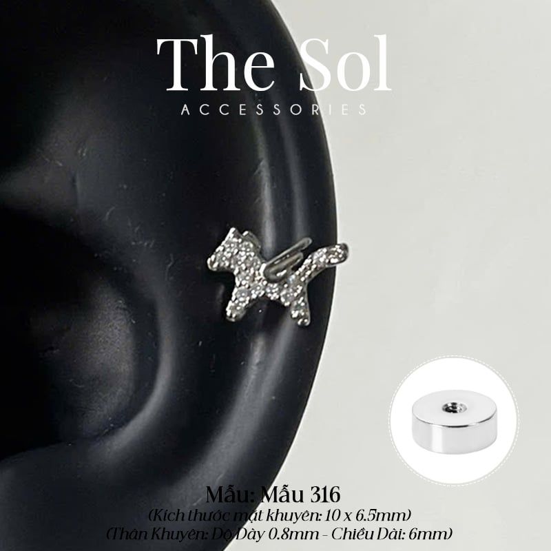  Khuyên Tai Thép Xi Mạ Dia Horse - Mẫu 316 