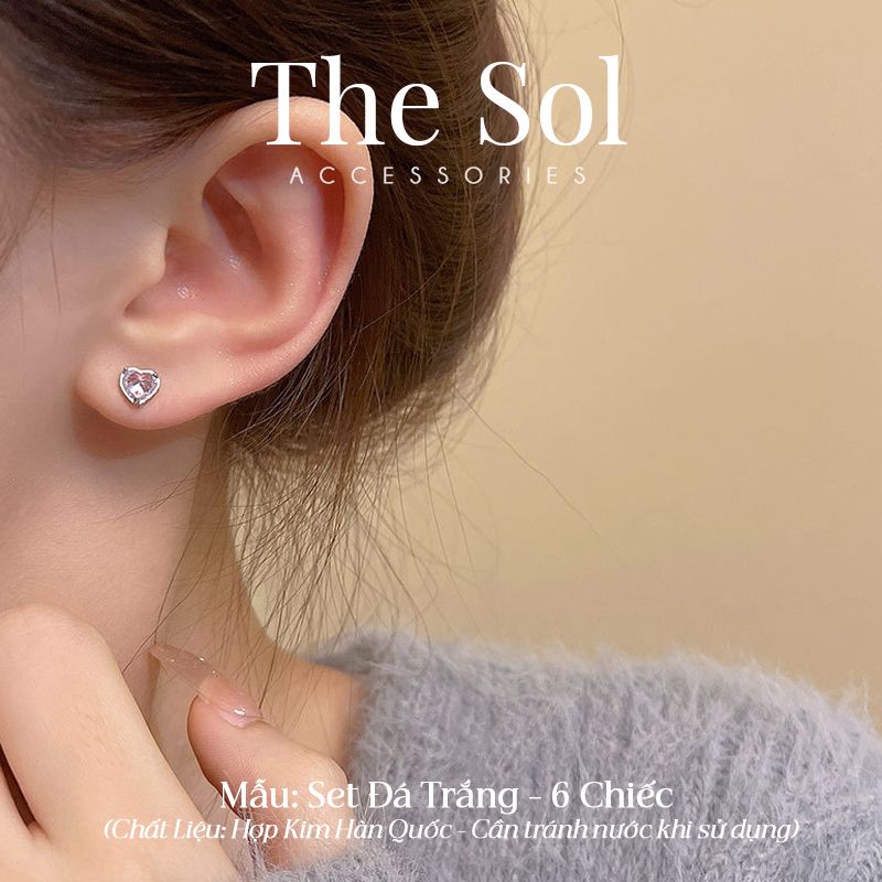  Set Bông Tai Hàn Quốc Đá Trắng - 6 Chiếc 