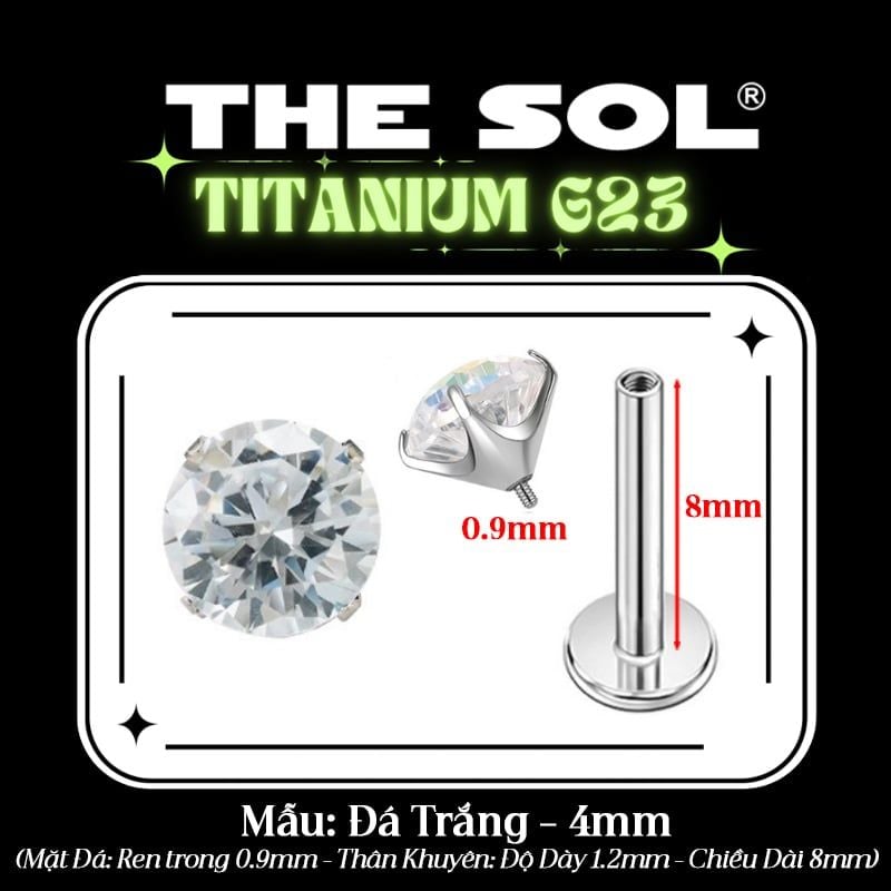  Khuyên Tai TITANIUM G23 Đính Đá Tròn Nhiều Màu 