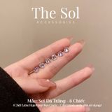  Set Bông Tai Hàn Quốc Đá Trắng - 6 Chiếc 