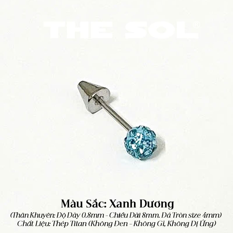  Khuyên Tai Titan Unisex Đầu Nhọn Bi Đá Tròn 