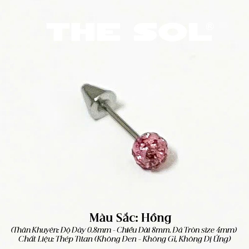  Khuyên Tai Titan Unisex Đầu Nhọn Bi Đá Tròn 