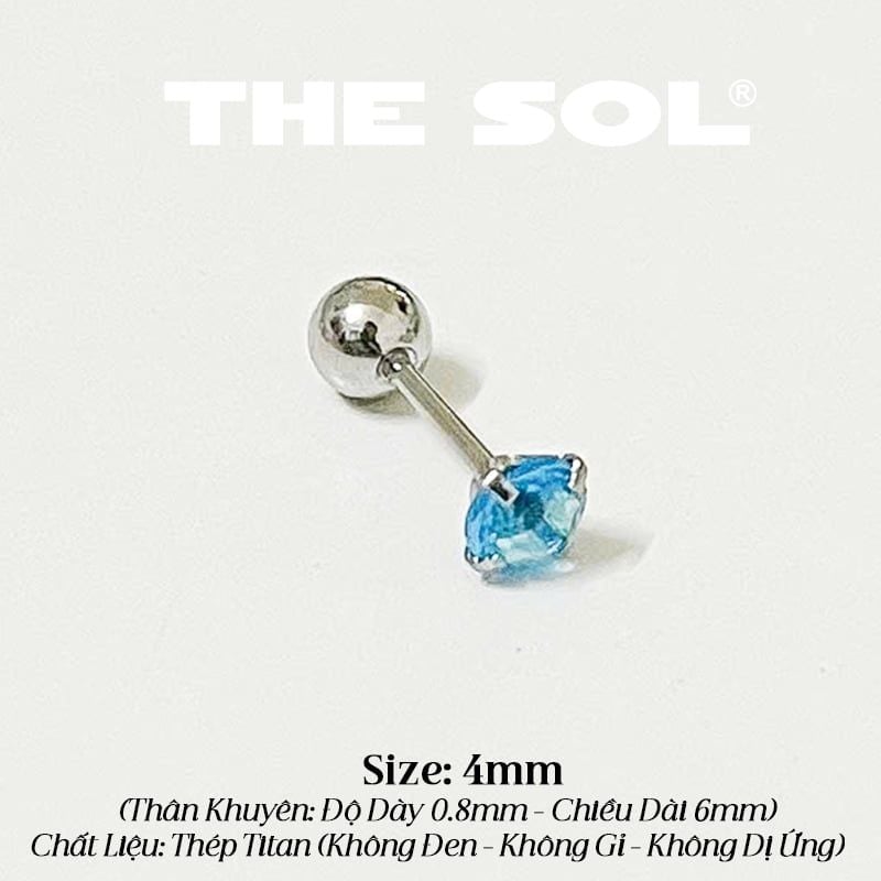  Khuyên Tai Titan The Basic Ngọc - Tròn Xanh Dương 