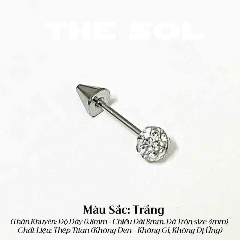  Khuyên Tai Titan Unisex Đầu Nhọn Bi Đá Tròn 
