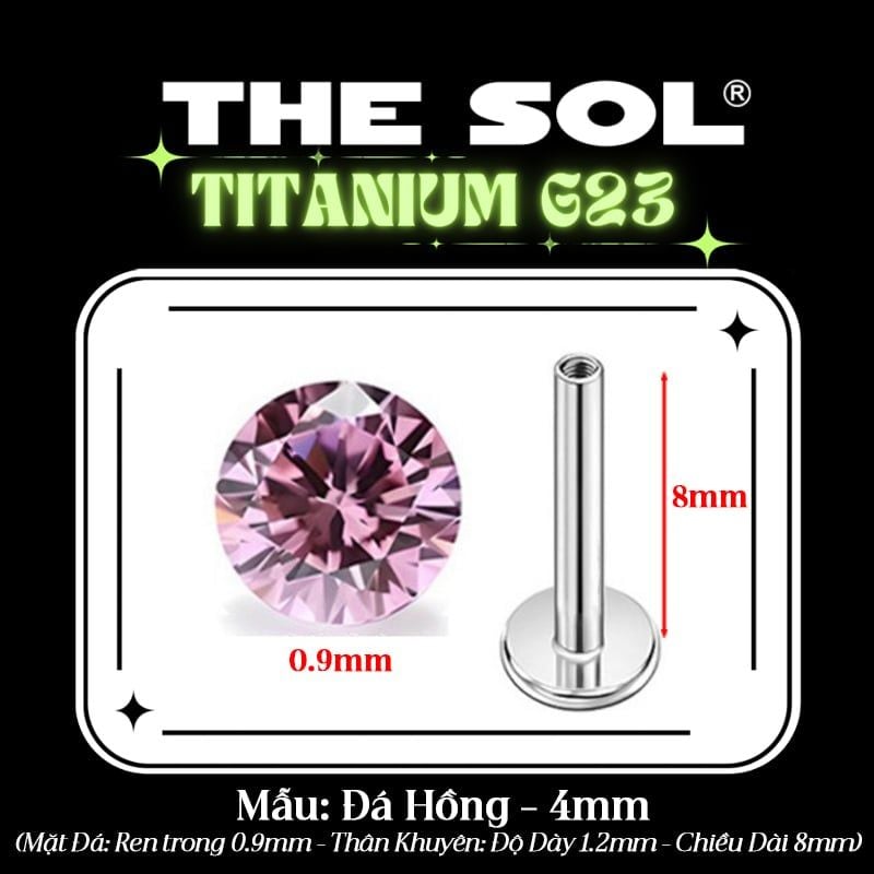  Khuyên Tai TITANIUM G23 Đính Đá Tròn Nhiều Màu 