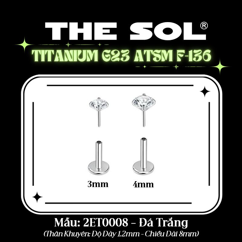  Khuyên Tai TITANIUM G23 ATSM F-136 PLUG-IN Đính Đá Tròn 