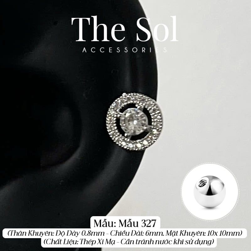  Khuyên Tai Thép Xi Mạ Diamond Round - Mẫu 327 [1 CHIẾC] 