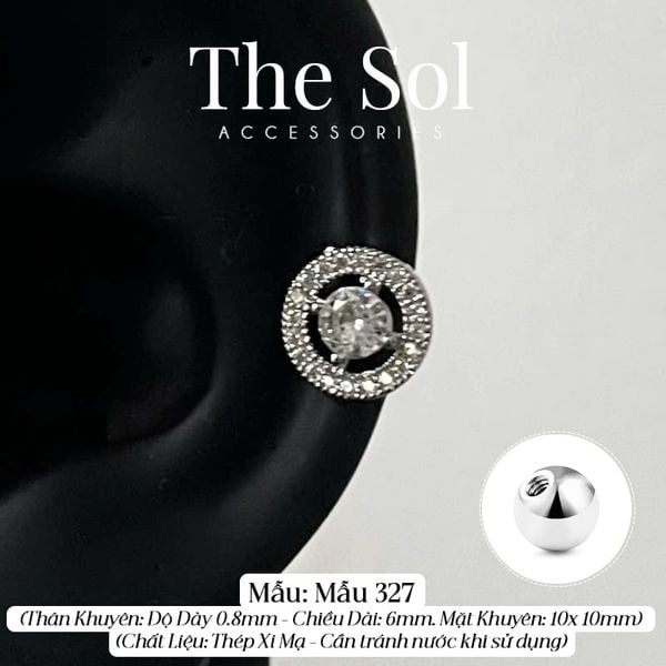  Khuyên Tai Thép Xi Mạ Diamond Round - Mẫu 327 [1 CHIẾC] 