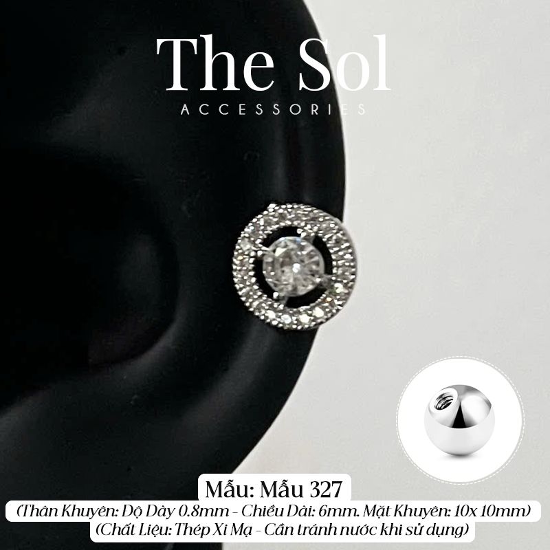  Khuyên Tai Thép Xi Mạ Diamond Round - Mẫu 327 [1 CHIẾC] 
