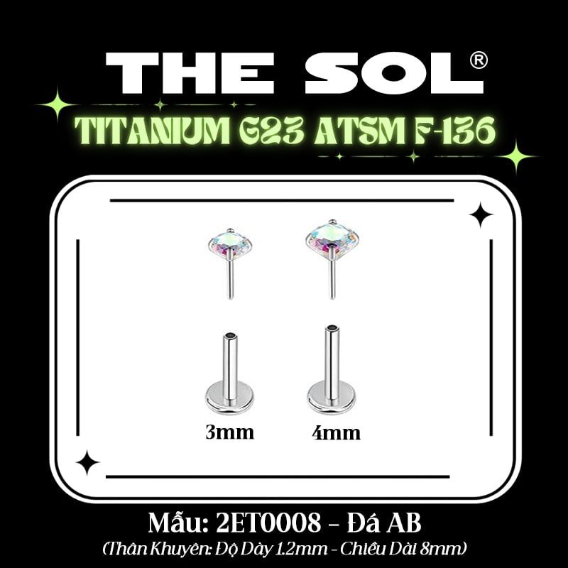  Khuyên Tai TITANIUM G23 ATSM F-136 PLUG-IN Đính Đá Tròn 