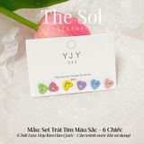  Set Bông Tai Hàn Quốc Trái Tim Màu Sắc - 6 Chiếc 