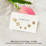  Set Bông Tai Hàn Quốc Cỏ 4 Lá - 6 Chiếc 