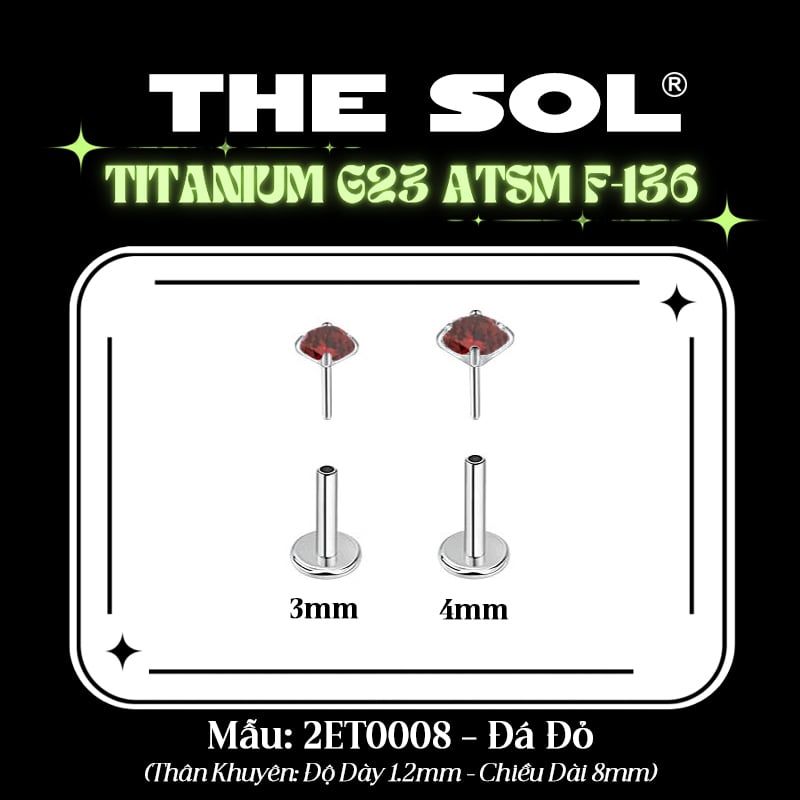  Khuyên Tai TITANIUM G23 ATSM F-136 PLUG-IN Đính Đá Tròn 