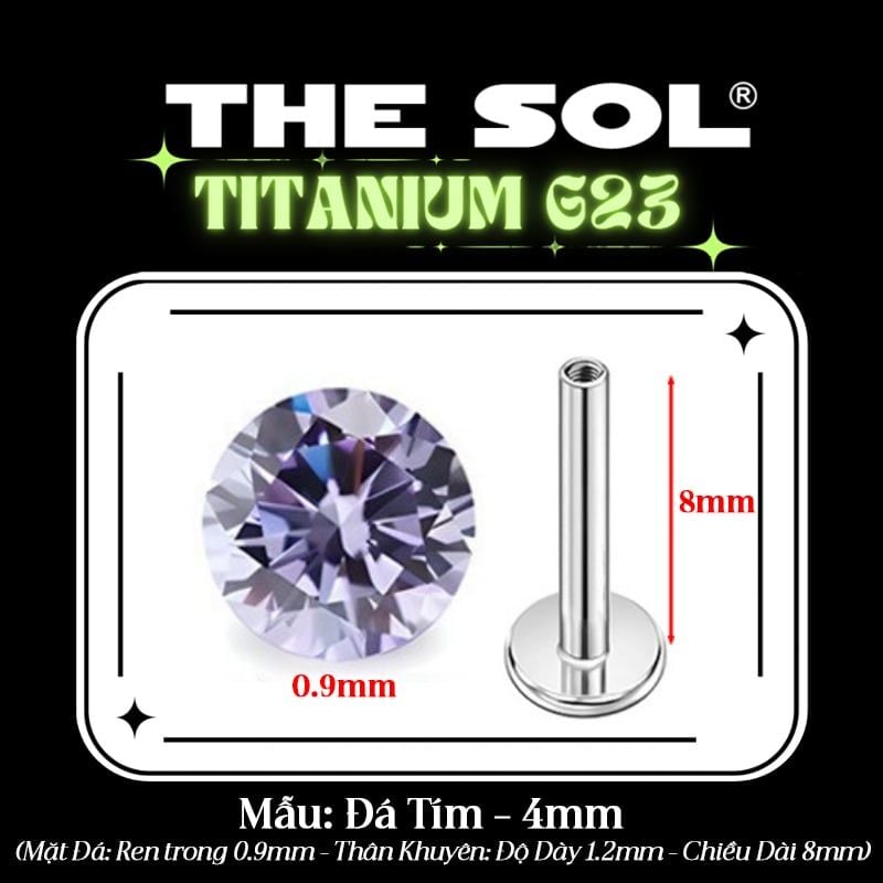  Khuyên Tai TITANIUM G23 Đính Đá Tròn Nhiều Màu 