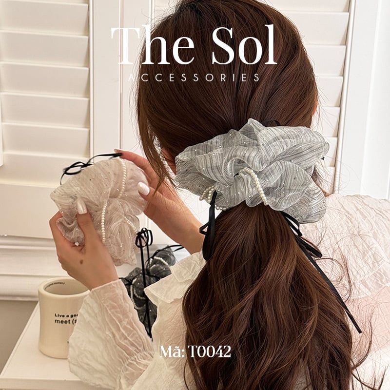  Cột Tóc Scrunchies Ribbon Bling 