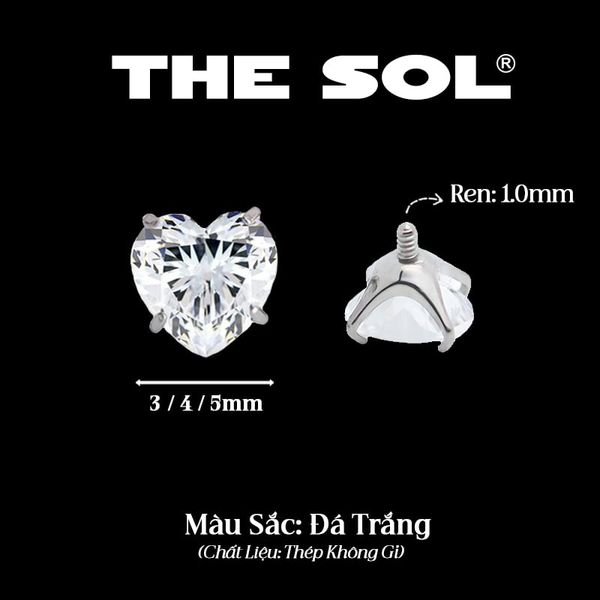  Mặt Đá Riêng Lẻ Dành Cho Khuyên Ren 1.0mm - Đá Trái Tim 