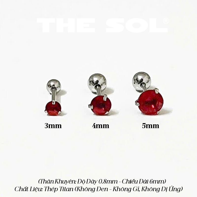  Khuyên Tai Titan The Basic Ngọc - Tròn Đỏ 