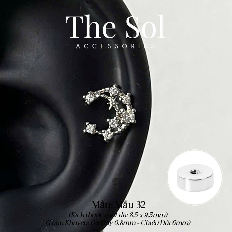  Khuyên Tai Thép Xi Mạ The Dia Moon - Mẫu 32 