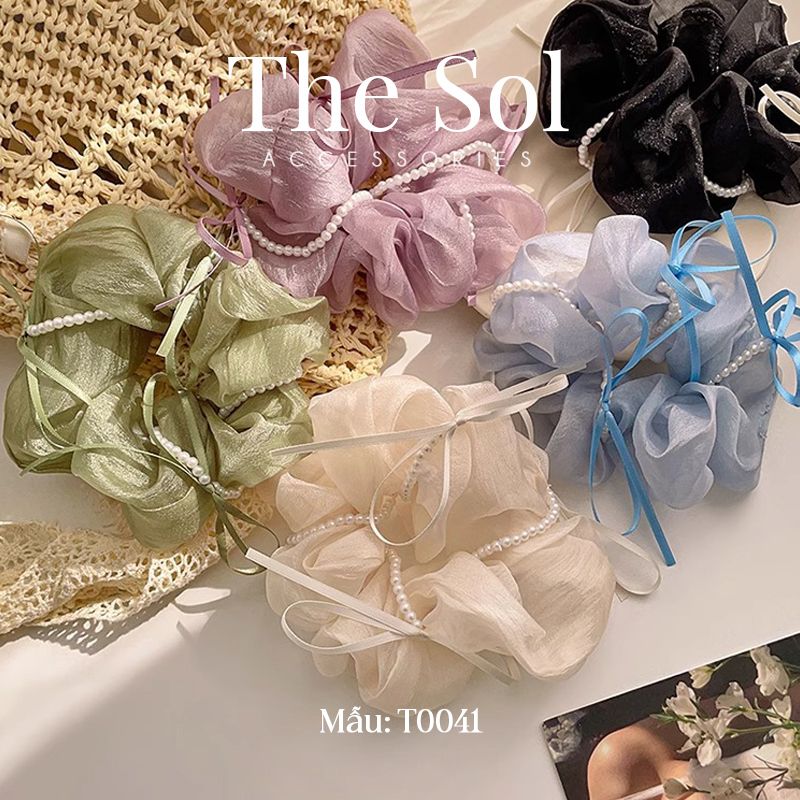  Cột Tóc Scrunchies Ribbon Bow 