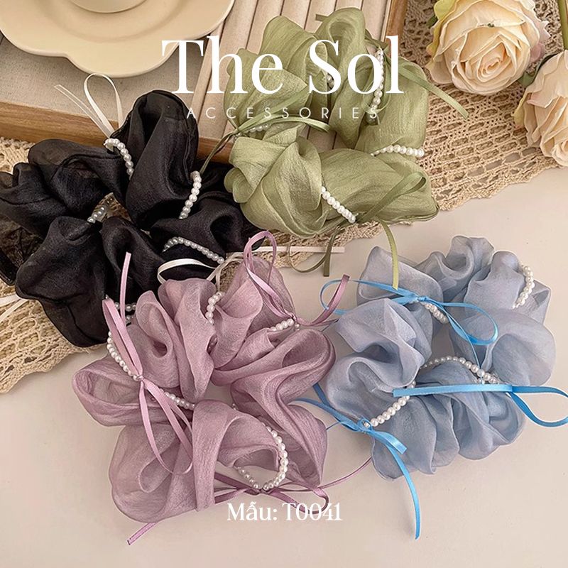  Cột Tóc Scrunchies Ribbon Bow 