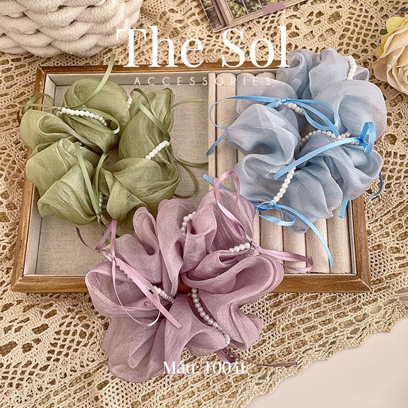  Cột Tóc Scrunchies Ribbon Bow 