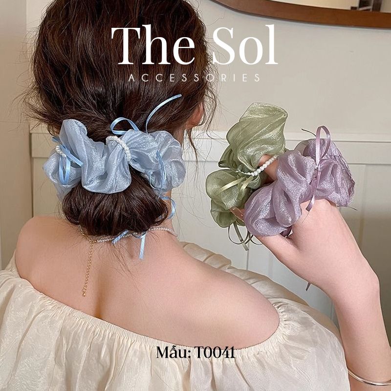  Cột Tóc Scrunchies Ribbon Bow 
