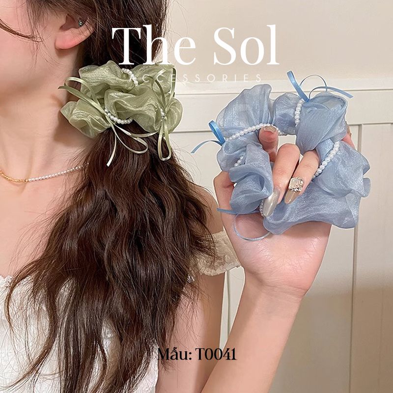 Cột Tóc Scrunchies Ribbon Bow 