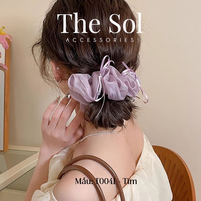  Cột Tóc Scrunchies Ribbon Bow 