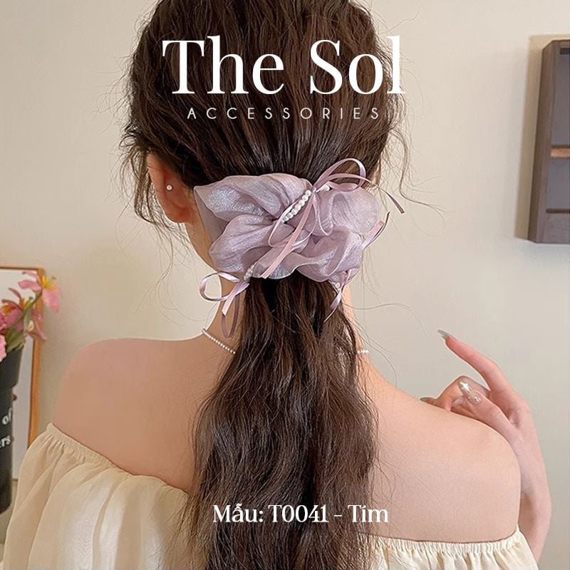  Cột Tóc Scrunchies Ribbon Bow 