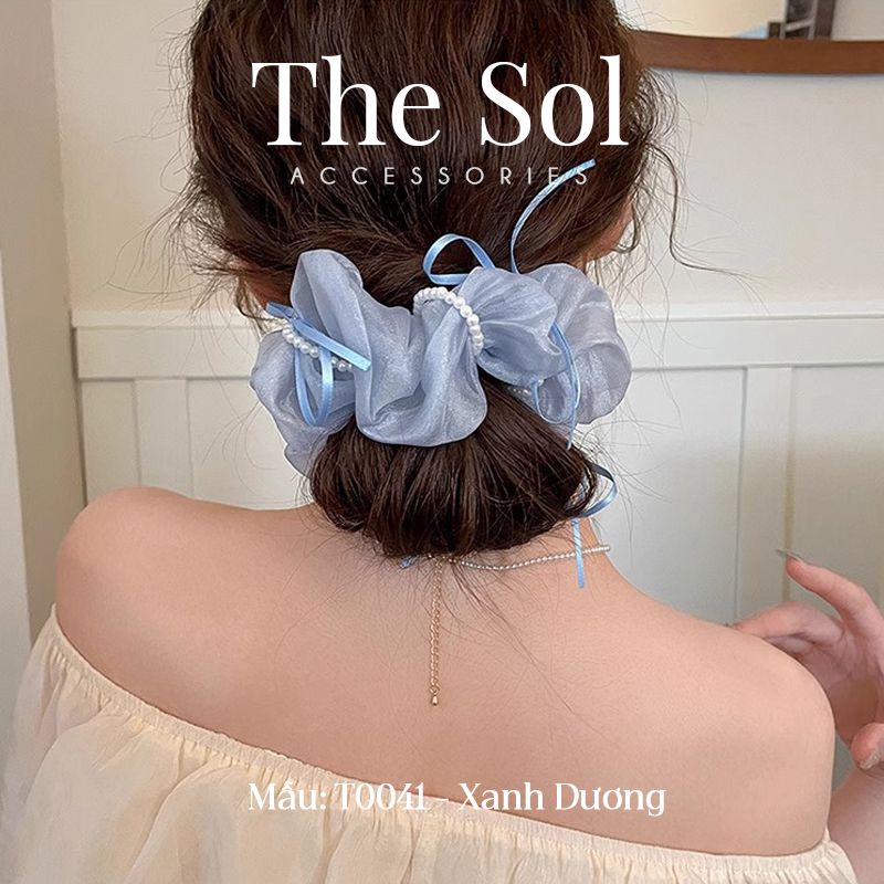  Cột Tóc Scrunchies Ribbon Bow 