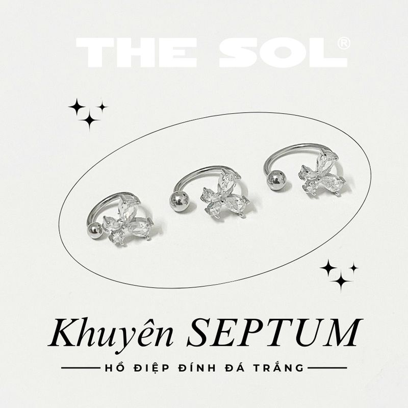  Khuyên Tai Thép Xi Mạ SEPTUM Hồ Điệp Đính Đá Trắng 