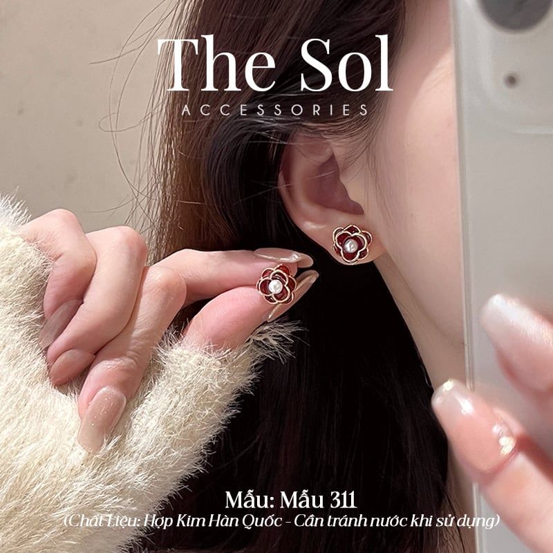  Bông Tai Hàn Quốc Red Flower - Mẫu 311 