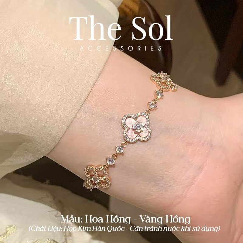  Lắc Tay Dây Rút Hàn Quốc Cỏ 4 Lá Đính Đá Cao Cấp 