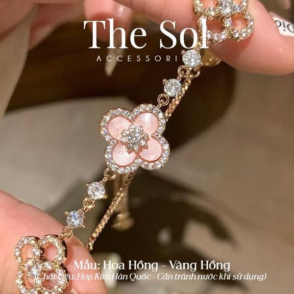  Lắc Tay Dây Rút Hàn Quốc Cỏ 4 Lá Đính Đá Cao Cấp 
