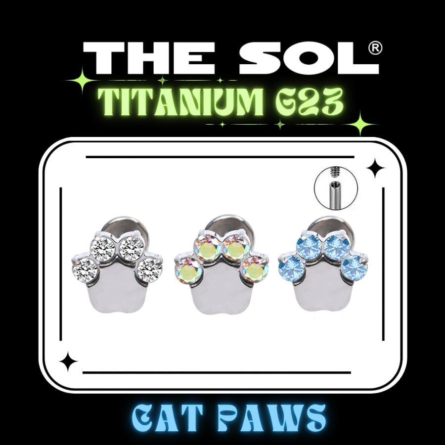  Khuyên Tai TITANIUM G23 FLATBACK Cat Paws 