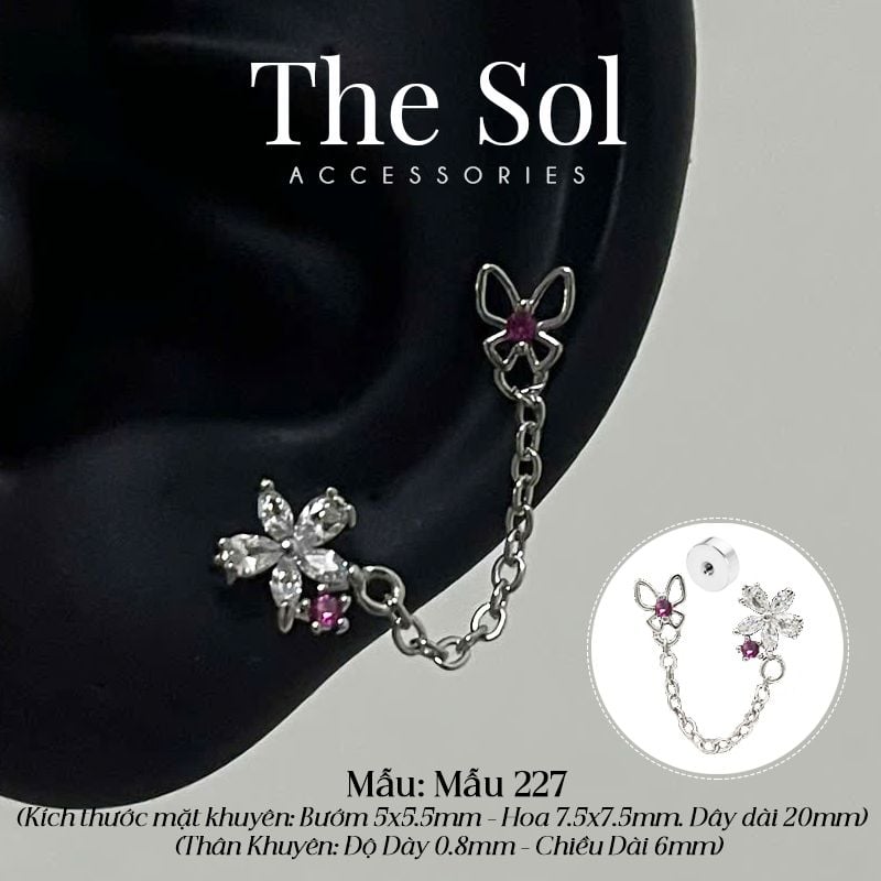  Khuyên Tai Thép Xi Mạ Pinky Flower - Mẫu 227 