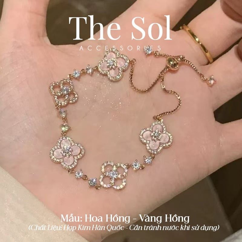  Lắc Tay Dây Rút Hàn Quốc Cỏ 4 Lá Đính Đá Cao Cấp 