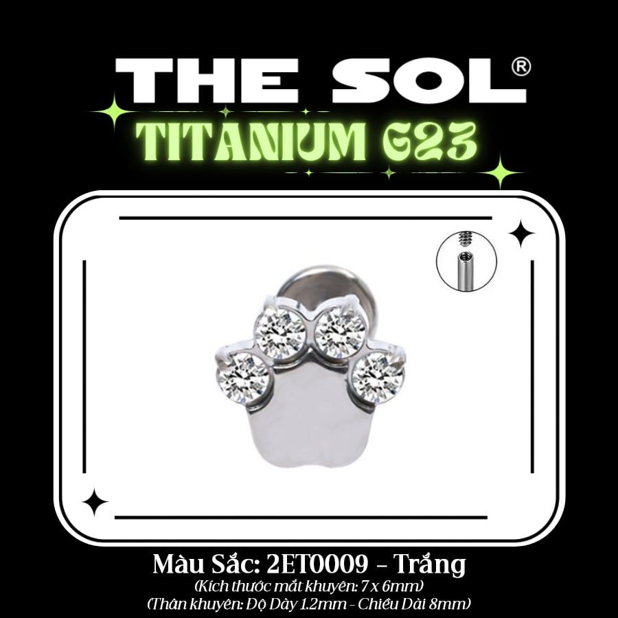  Khuyên Tai TITANIUM G23 FLATBACK Cat Paws 