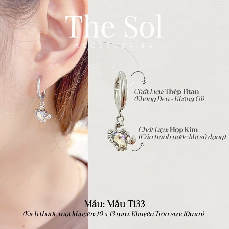  Khuyên Tai Titan Hologram Crab - Mẫu T133 