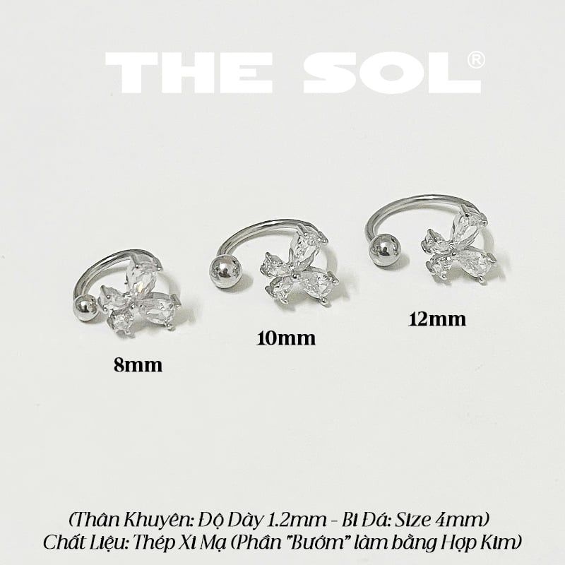  Khuyên Tai Thép Xi Mạ SEPTUM Hồ Điệp Đính Đá Trắng 