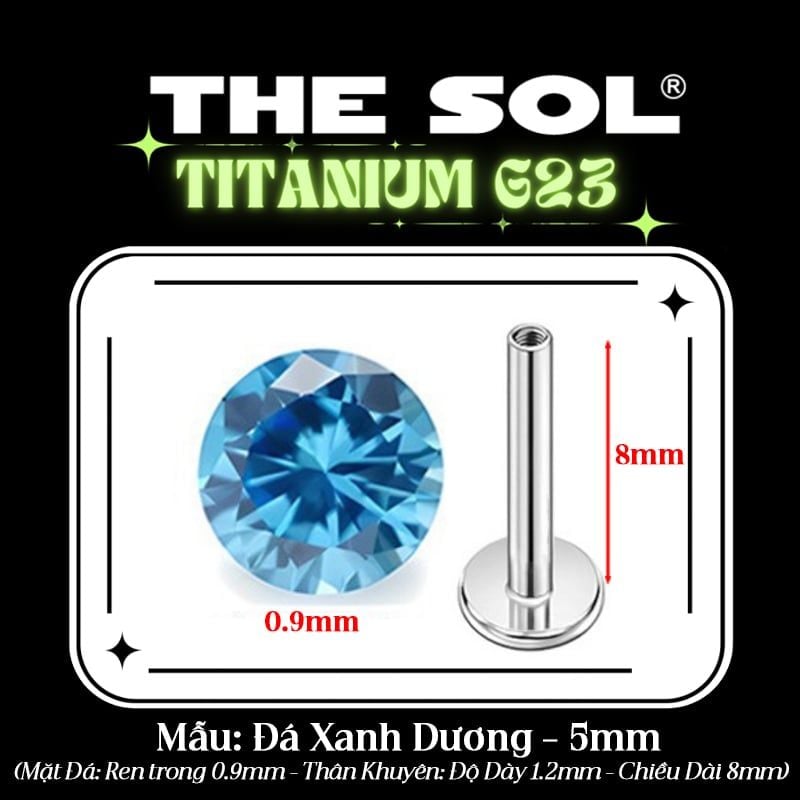  Khuyên Tai TITANIUM G23 Đính Đá Tròn Nhiều Màu 