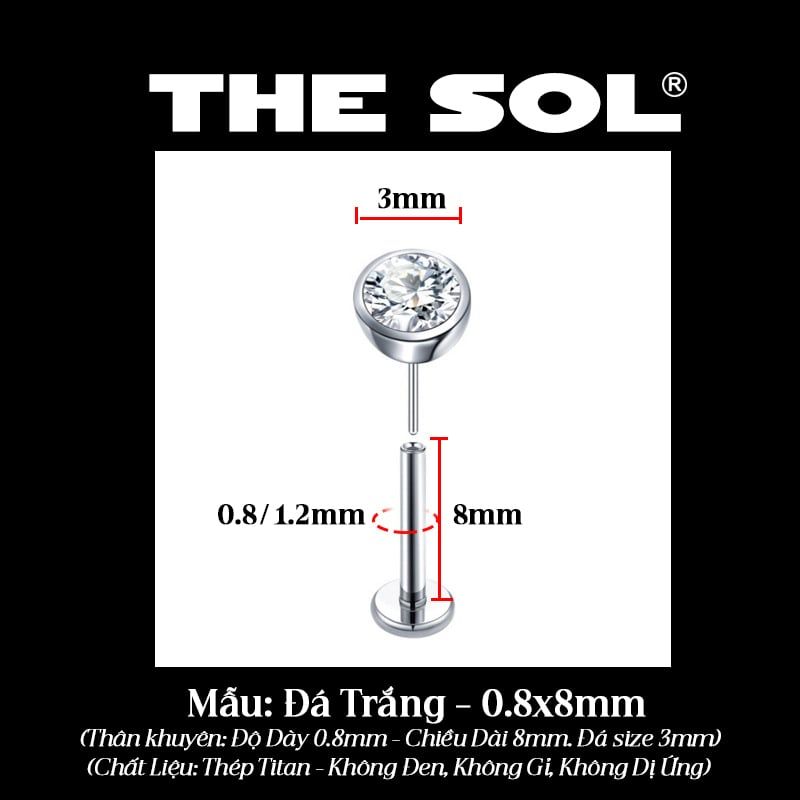  Khuyên Tai Titan Unisex Đính Đá Đầu Rút 