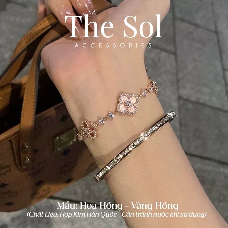  Lắc Tay Dây Rút Hàn Quốc Cỏ 4 Lá Đính Đá Cao Cấp 