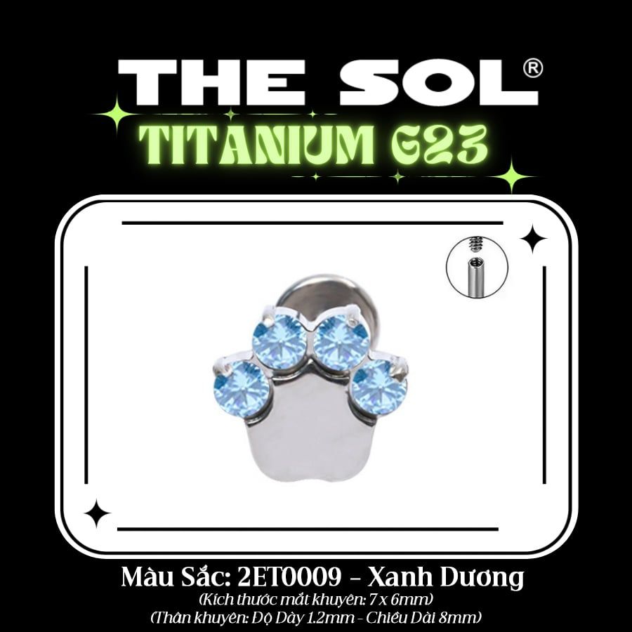  Khuyên Tai TITANIUM G23 FLATBACK Cat Paws 