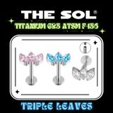  Khuyên Tai TITANIUM G23 ATSM F-136 FLATBACK Triple Leaves 