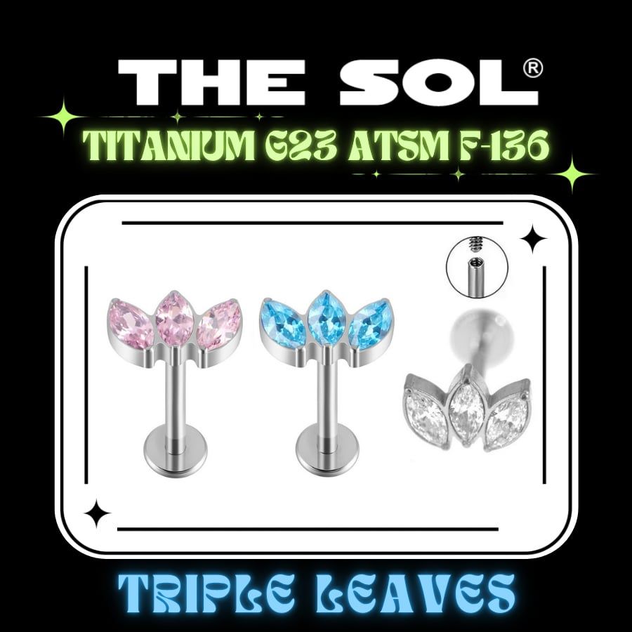  Khuyên Tai TITANIUM G23 ATSM F-136 FLATBACK Triple Leaves 