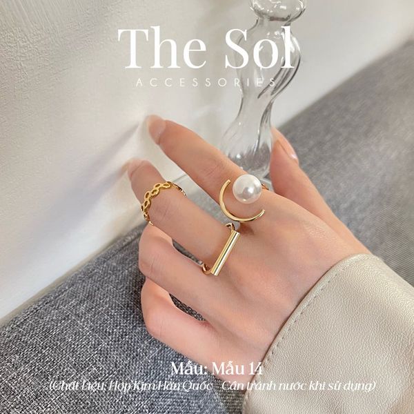  Set Nhẫn Hàn Quốc Pearl Golden - Mẫu 14 