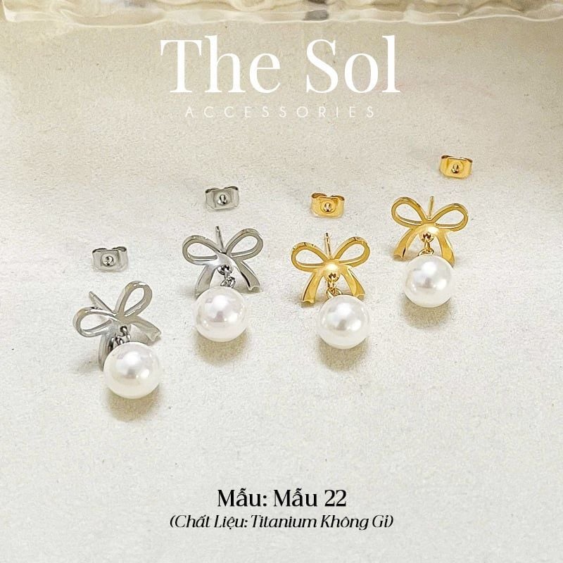  Bông Tai Titan Pearl Bow - Mẫu 22 